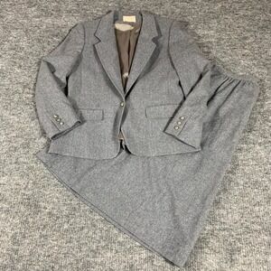 Vintage Pendleton Blazer Skirt Set Womens 14 Gray Wool 80s USA Timeless Luxury